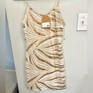 Main Strip Gold and White Sequin Mini Dress